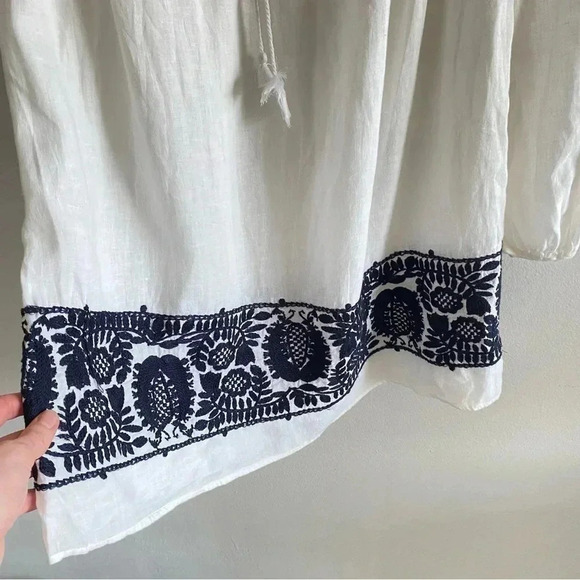 J.CREW Kaftan Blue Embroidered Linen Dress Beach Cover Up Size XXS Long Sleeve - Picture 6 of 9